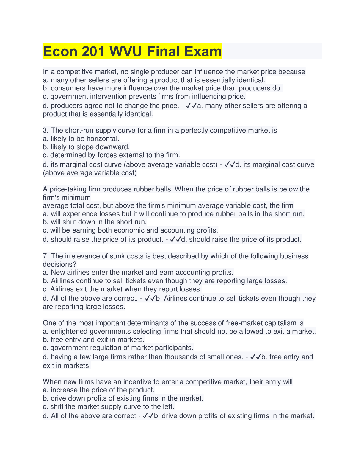 Preview image of Econ 201 WVU Final Exam document